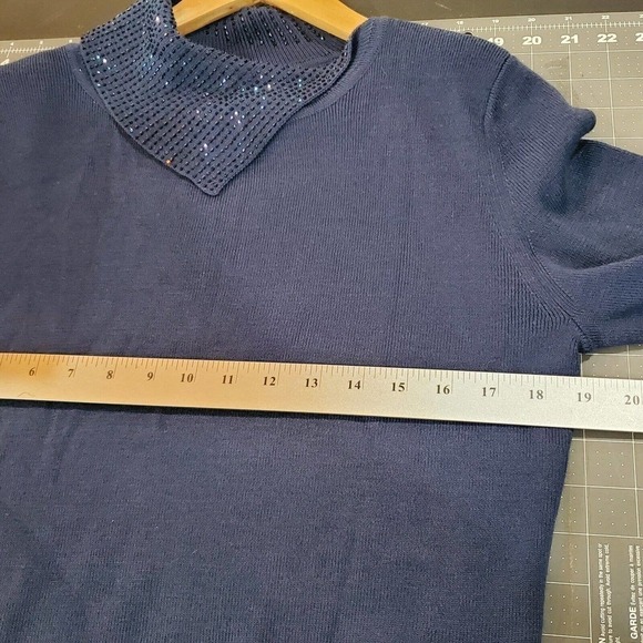 Adrianna Papell Blue Embellished Mock Neck Wool Pullover Sweater Size Medium - Picture 6 of 7